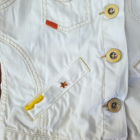 American Eagle White Denim Embroidered Jean Jacket - Picture 6 of 6